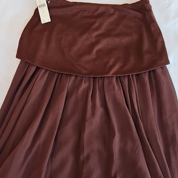Anthropologie Dropped Yoke-Waist Maxi Skirt Cocoa Brown Sheer Layer Lined - Picture 3 of 7